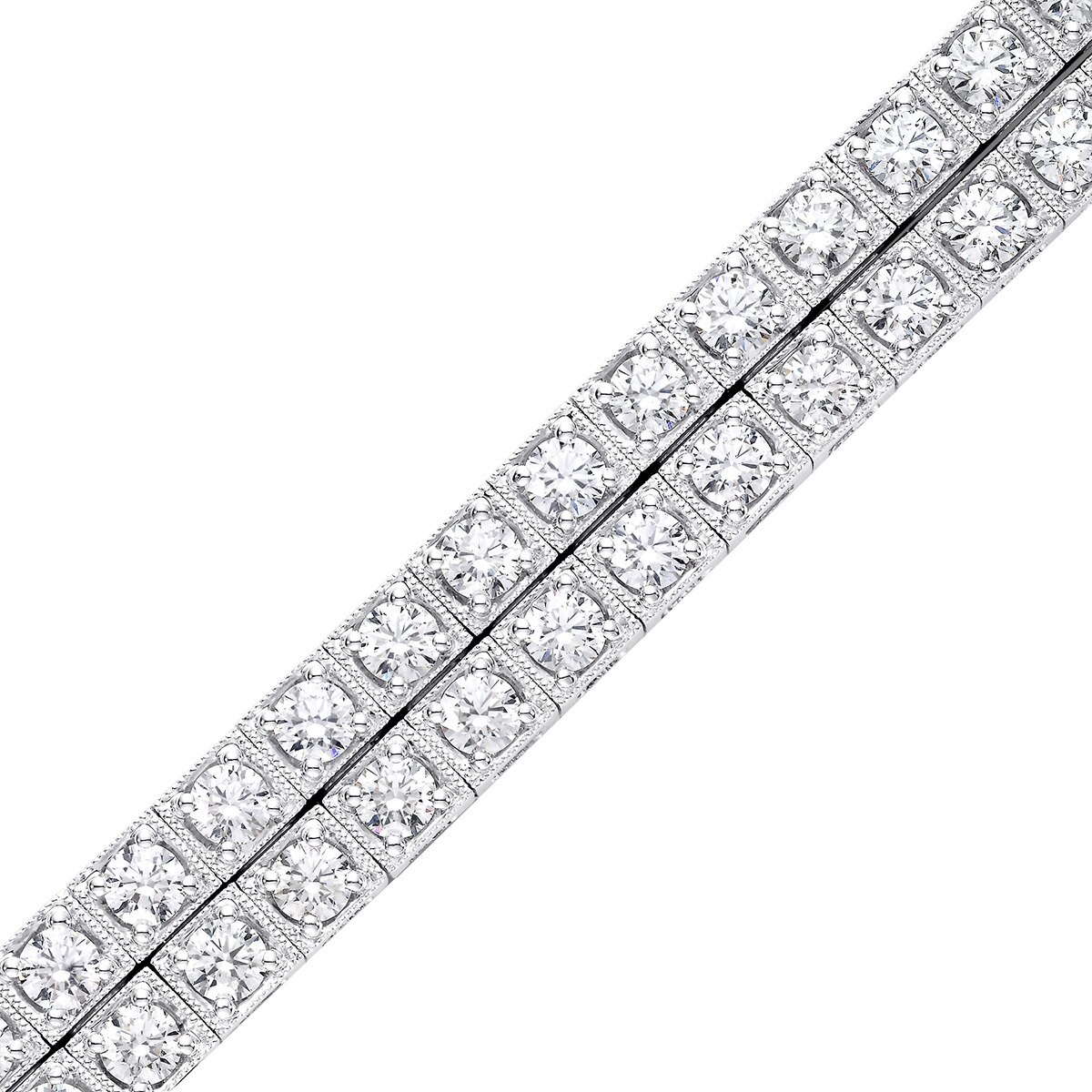 6.40ctw, Brazalete Doble de Diamantes, 19.05cm, Corte Redondo Brillante, Oro Blanco de 14kt