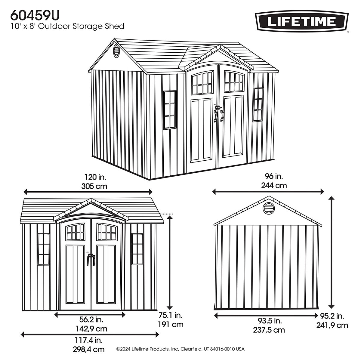 Lifetime, Cobertizo de Almacenamiento Exterior de 2.43 m x 3.04 m
