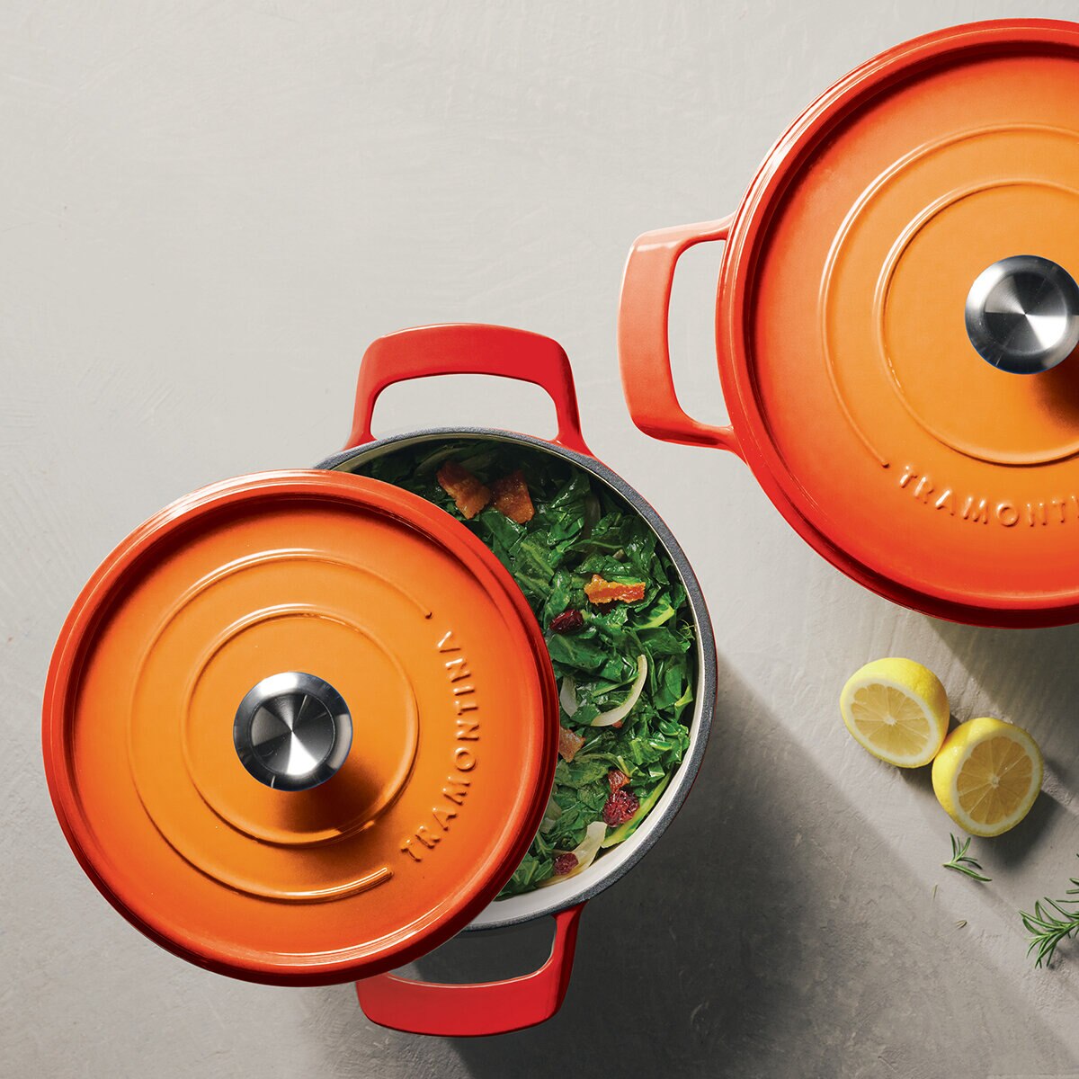 Tramontina 2 Ollas de Hierro Fundido Estilo Horno Holandés, Naranja Tramontina 2 Ollas de Hierro Fundido Estilo Horno Holandés, Naranja