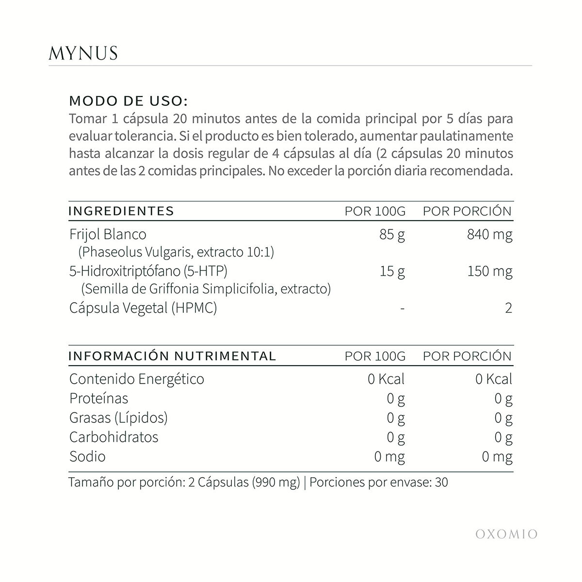 Oxomio Mynus Extracto de Frijol Blanco 60 Cápsulas + Eco Refill  de 60 Cápsulas