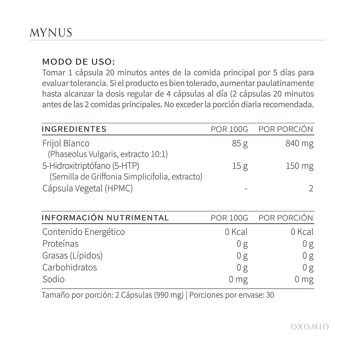 Oxomio Mynus Extracto de Frijol Blanco 60 Cápsulas + Eco Refill de 60 Cápsulas