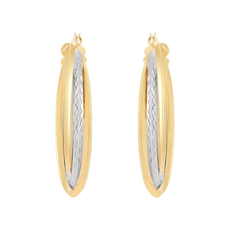 Aretes, Arracadas de Borde de Cuchillo, Oro Dos Tonos 14K Aretes, Arracadas de Borde de Cuchillo, Oro Dos Tonos 14K
