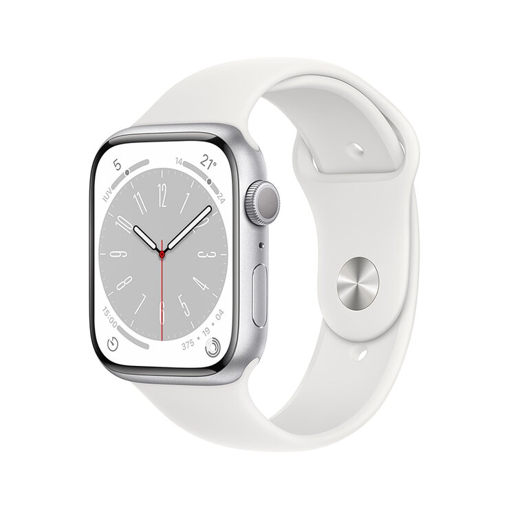 Apple Watch Series 8 (GPS) Caja de aluminio plata 45 mm con correa deportiva blanca