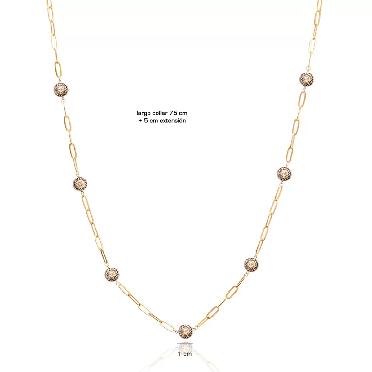 Mayfer, Collar Largo, Cadena de Eslabones, con Botones de Cristal Austríaco