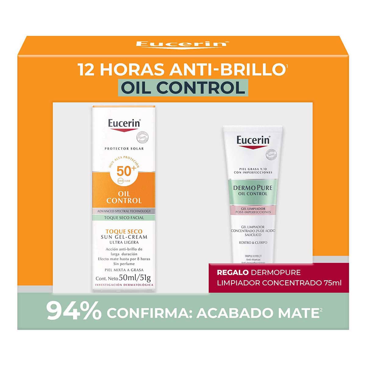 Kit Eucerin Protector Solar Facial Oil Control 50 ml + Gel Limpiador Dermopure 75 ml