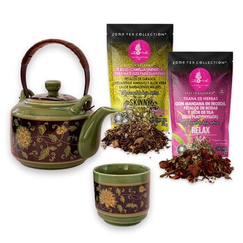 Zoma Tea Collection Juego de Tetera de Porcelana de 750 ml con 6 tazas y 2 sobres de té