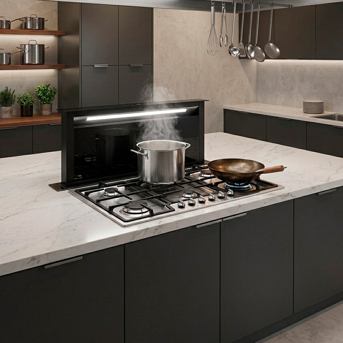 Smeg Combo de Parrilla de 6 Quemadores de Gas + Campana de 90cm Smeg Combo de Parrilla de 6 Quemadores de Gas + Campana de 90cm
