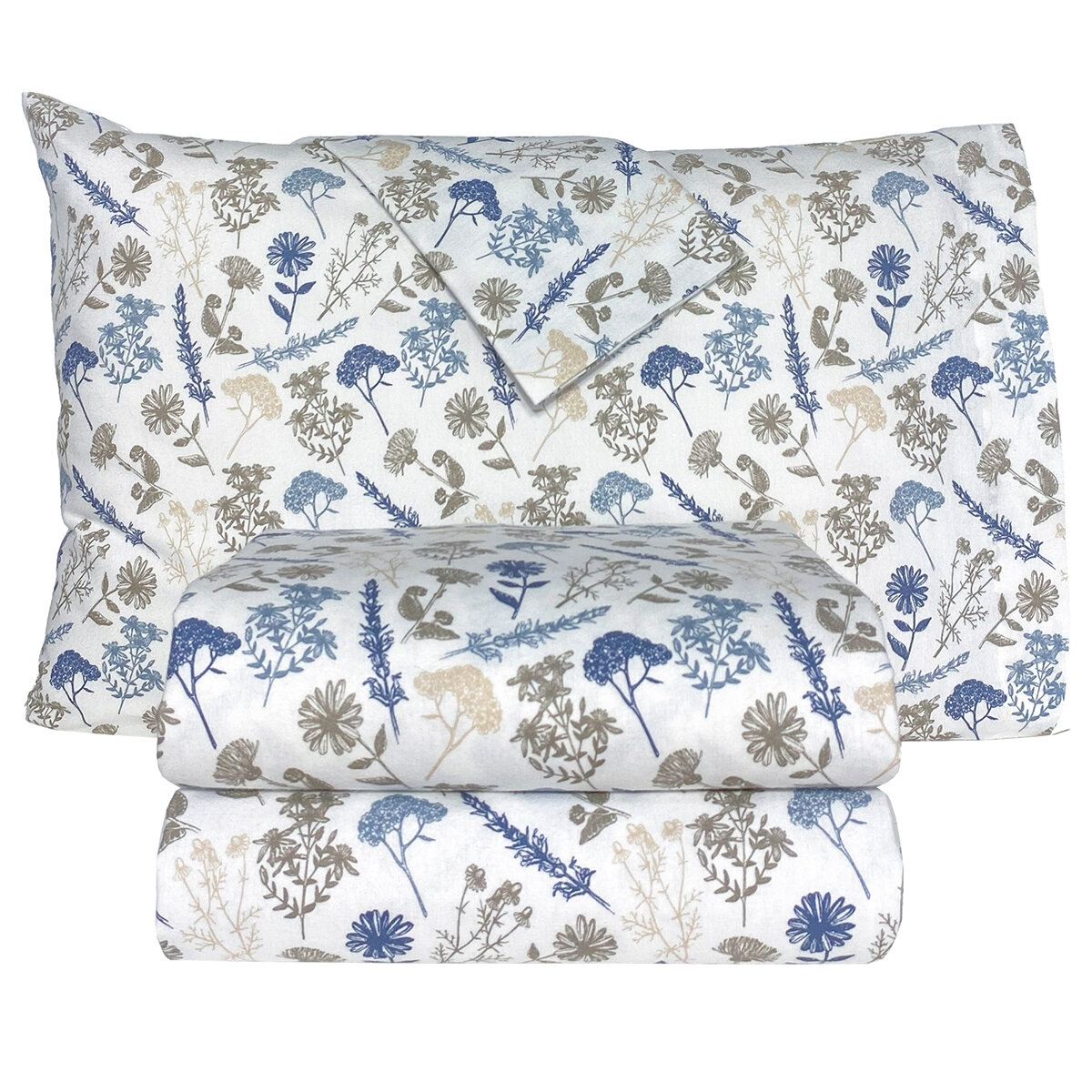 Flannel From Portugal, Juego de Sábanas de Franela, Tamaño Matrimonial 4 Piezas, Floral