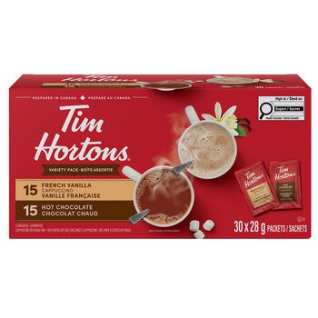 Tim Hortons: Polvo para Preparar Cappuccino Vainilla Francesa y Chocolate Caliente 30/28 g