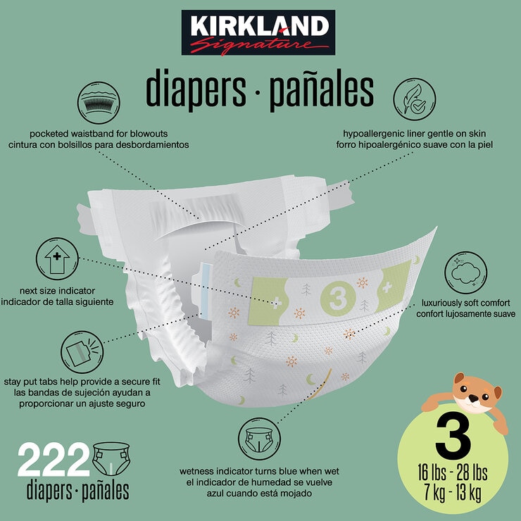 Kirkland Signature Pañales Etapa 3 Unisex 222 pzas