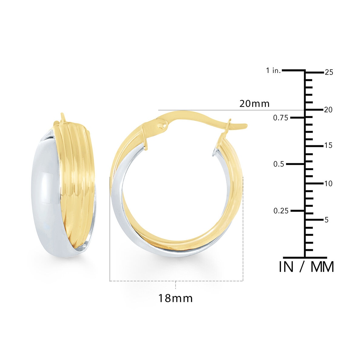 Aretes, Arracadas de Doble Fila, Oro Dos Tonos de 14K