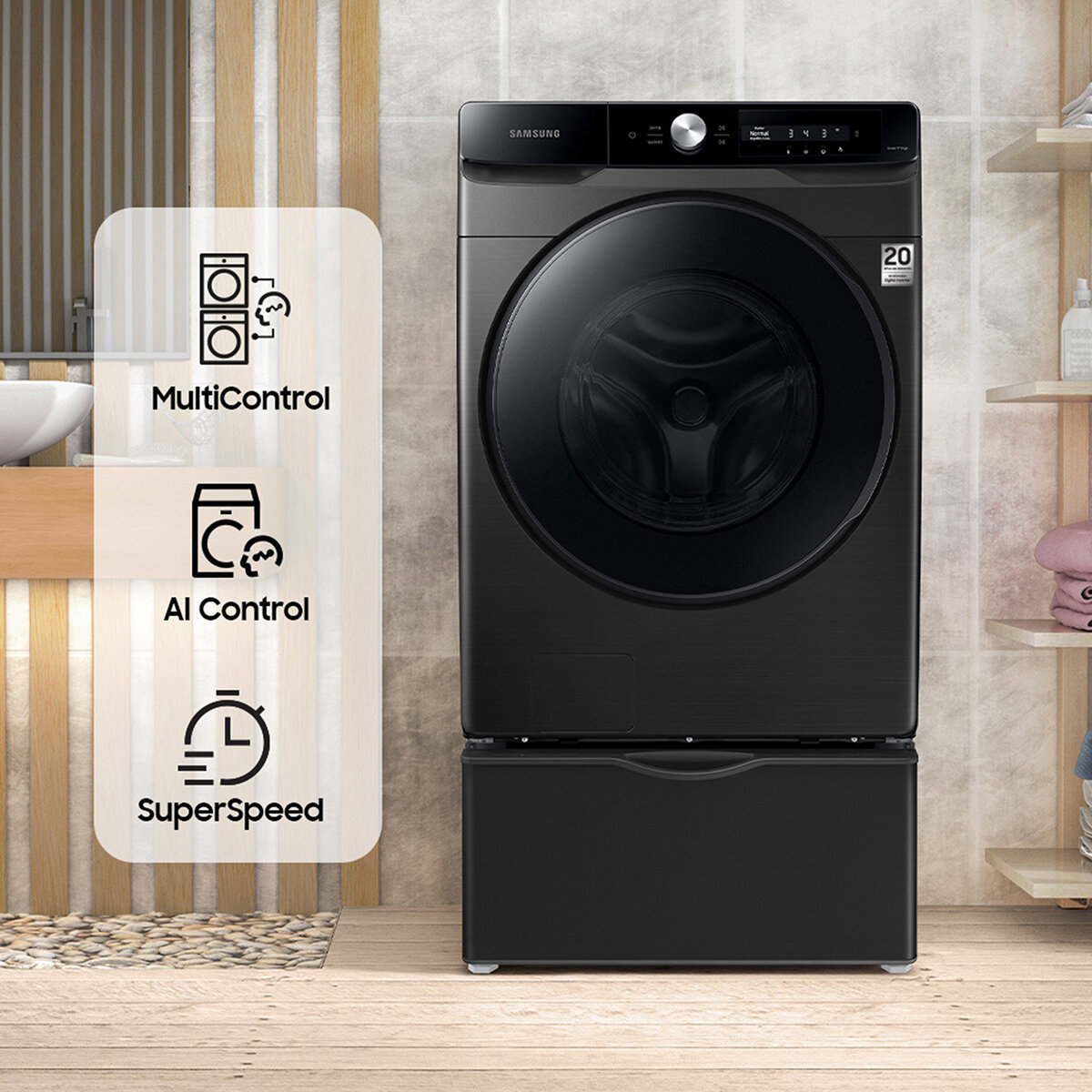 Samsung Lavadora 22Kg con Pedestal