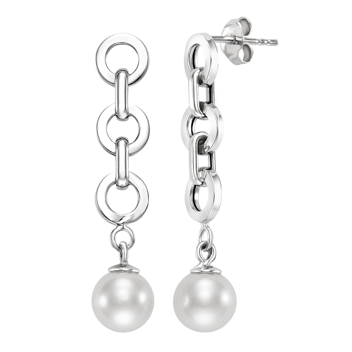 Aretes de Perlas Cultivadas, Oro Blanco de 14K