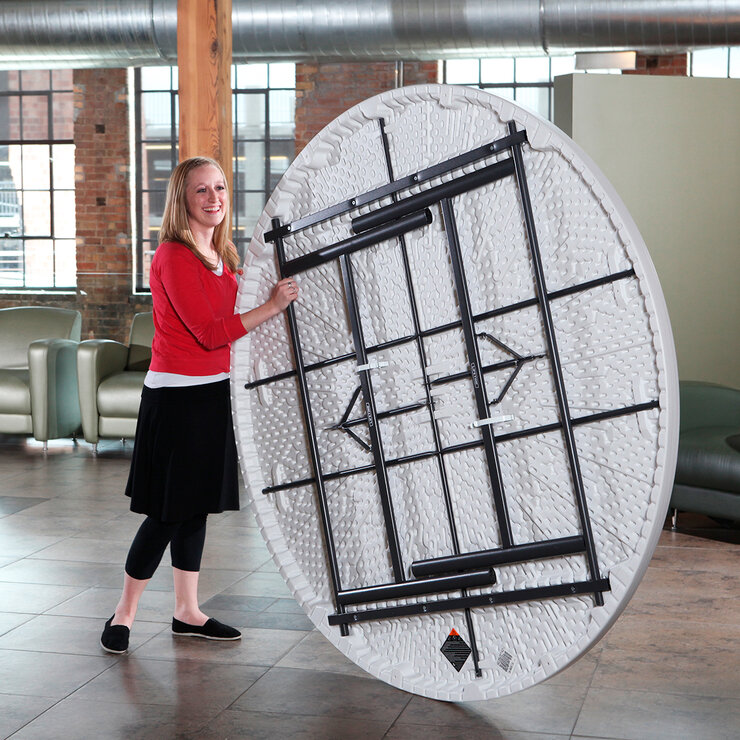 Lifetime Mesas Plegables Redondas 1.82m Color Blanco 12 Piezas con Carro Transportador