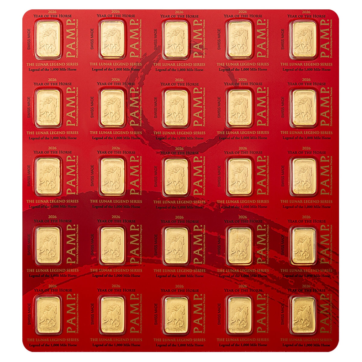 Lingotes de Oro 25 pz de 1g c/u PAMP, Caballo Buena Suerte