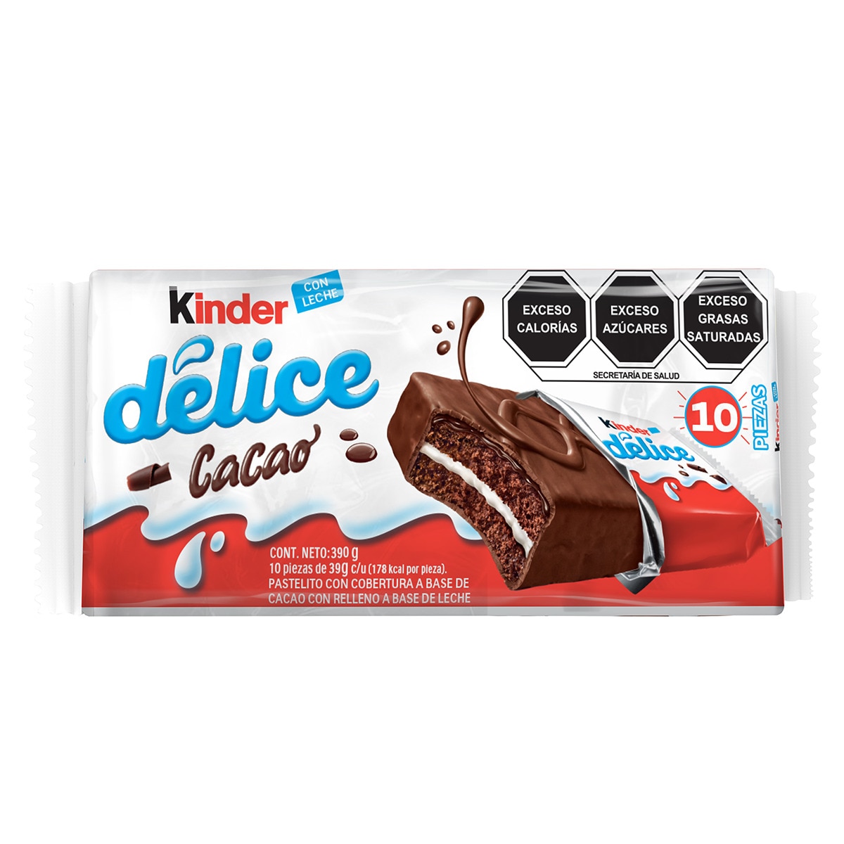 Kinder Délice Pastelito con Cobertura a Base de Cacao 10 pzas de 39 g