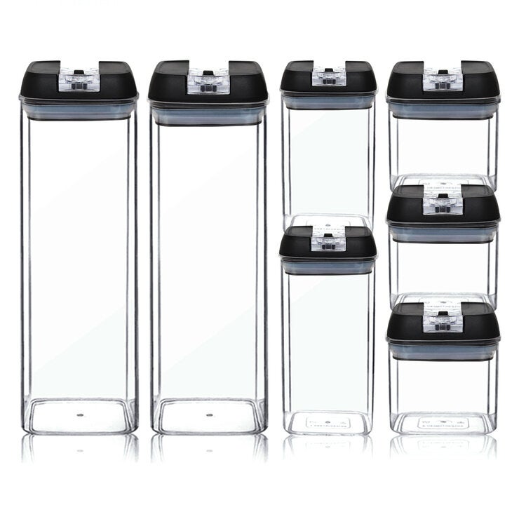 AG, Set de 7 contenedores para cocina con tapa hermética, Tapa Color Negro AG, Set de 7 contenedores para cocina con tapa hermética, Tapa Color Negro