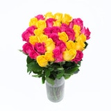 Bouquet de 36 rosas color fucsia y amarillo