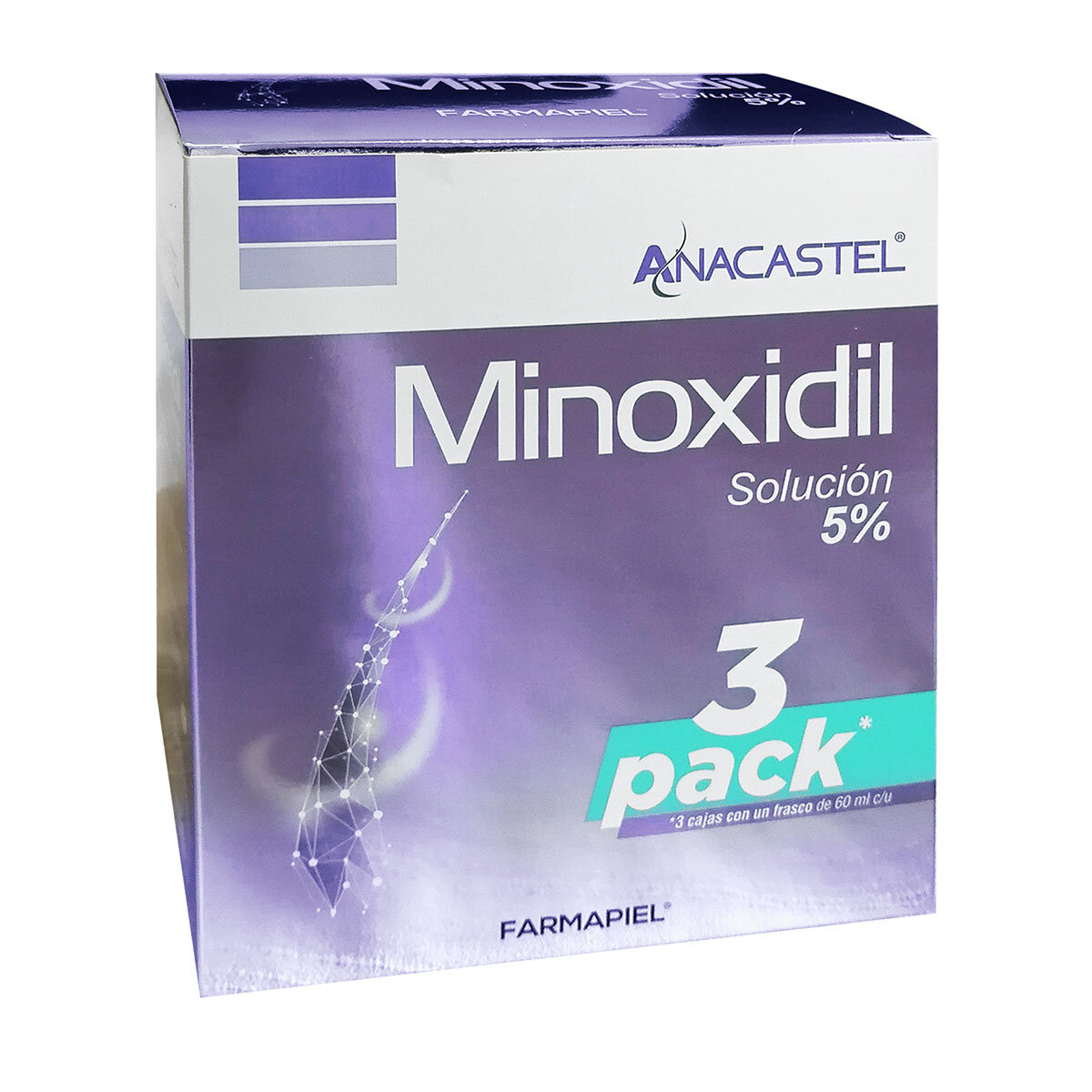 Anacastel Minoxidil 5% 3 piezas con 60 ml c/u