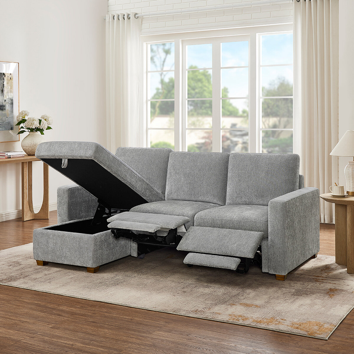 Thomasville, Sofá Estilo Chaise Reversible De Tela De 2 Piezas Con Reposapiés Eléctrico Y Almacenamiento