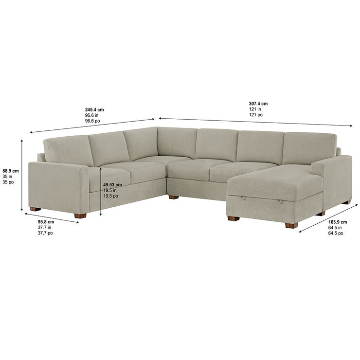 Thomasville, Glenn, Seccional de Tela de 3 Piezas con Chaise con Almacenamiento Thomasville, Glenn, Seccional de Tela de 3 Piezas con Chaise con Almacenamiento