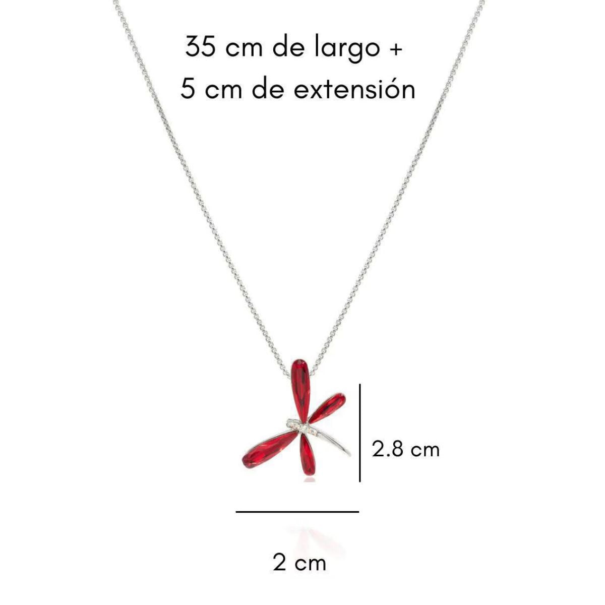 Mayfer, Cadean con Dije de Libélula, Con Cristal Austriaco Color Rojo