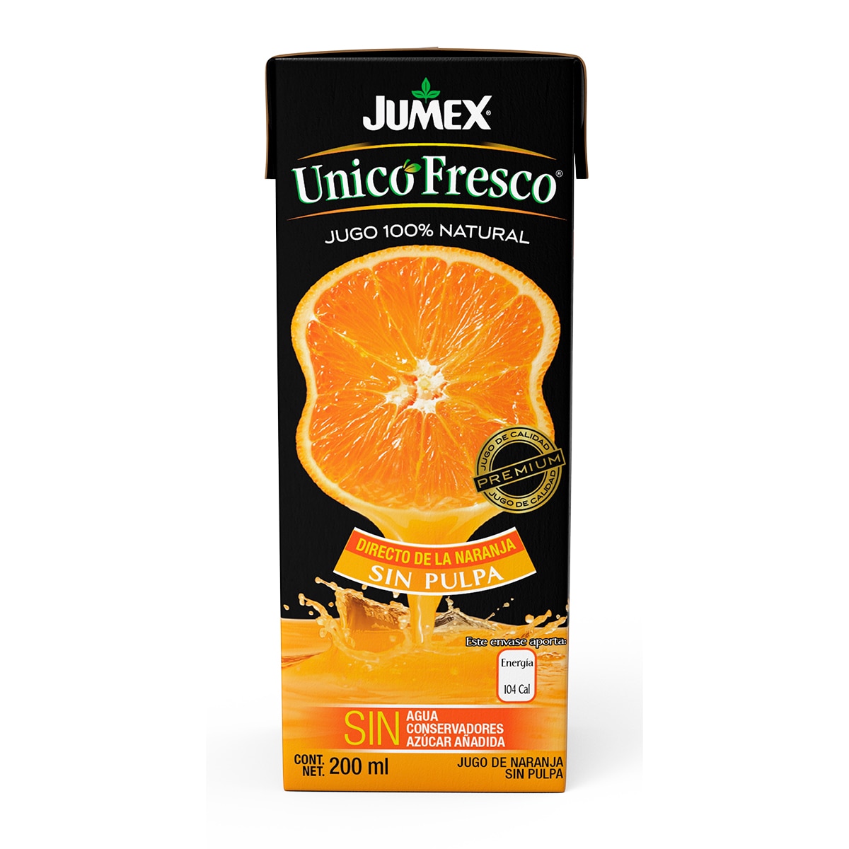 Jumex Único Fresco Jugo de Naranja sin Pulpa 24 pzas de 200 ml