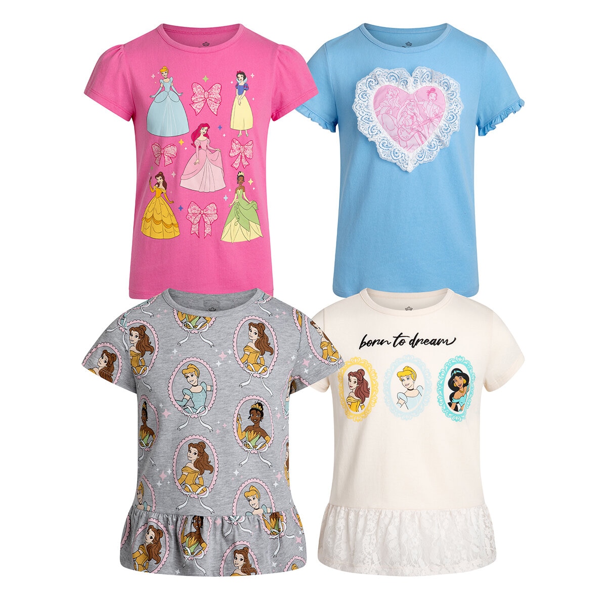 Playera 4 piezas para Niños o Niñas Disney Princesas 5 Años