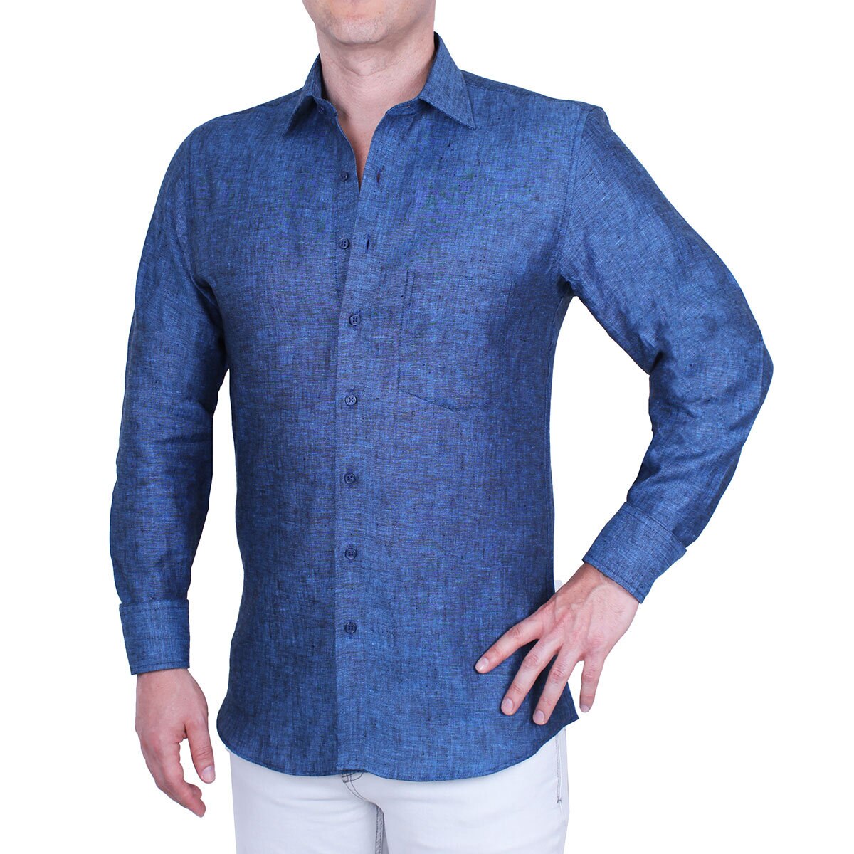 Emporio Colombo, Camisa de Lino para Caballero Corte Regular/Slim en Varias Tallas, Color Azul