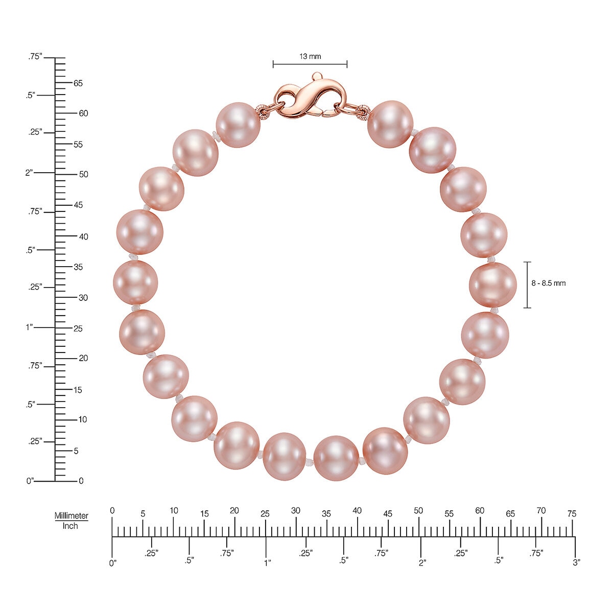 Pulsera de Perlas Rosas Cultivadas 8-8.5mm, Oro Rosa de 14k