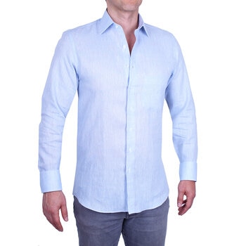 Emporio Colombo, Camisa de Lino para Caballero Corte Regular/Slim en Varias Tallas, Color Azul Cielo