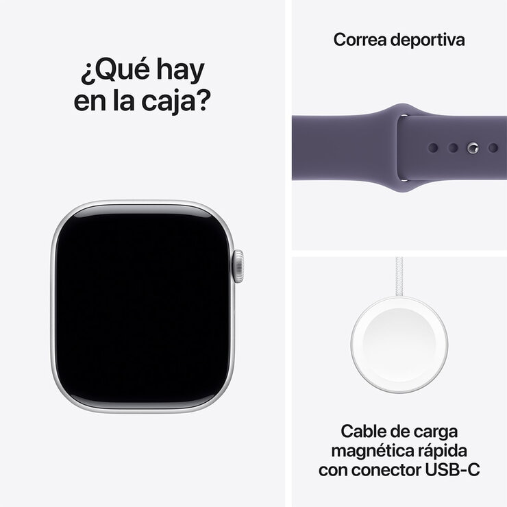 Apple Watch Series 11 (GPS) 46mm Aluminio Plata + Correa Deportiva Morado Niebla - Talla M/L