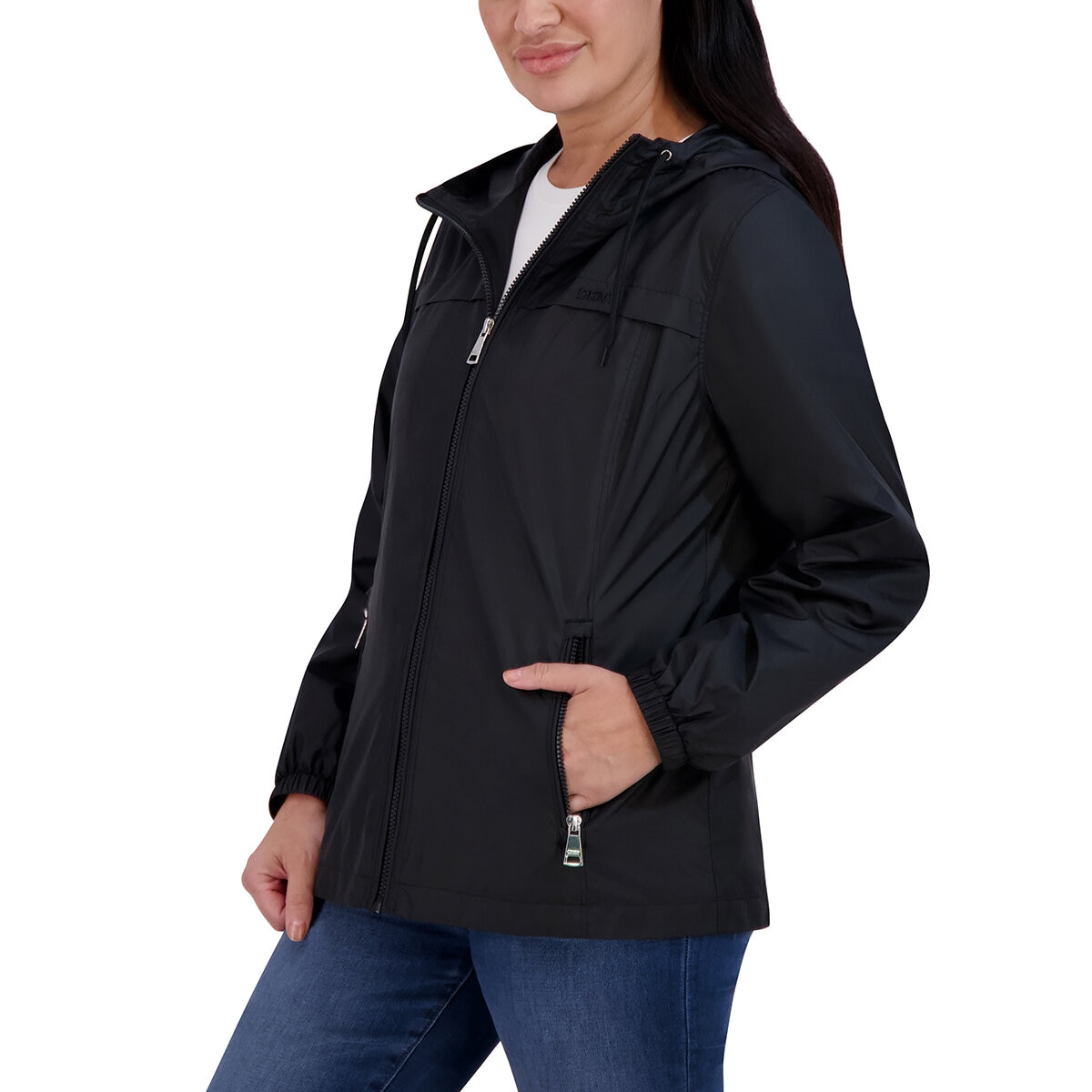 DKNY Chamarra rompevientos para Dama Negro Mediana