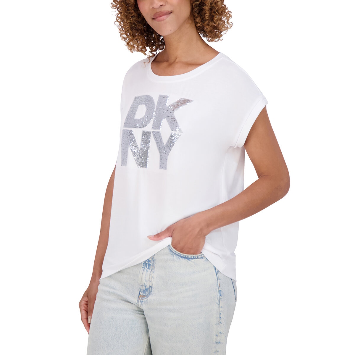DKNY Playera para Dama Blanco Extra Chica