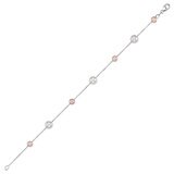 Pulsera de Perlas, Blancas y Rosas, 5-7.5mm, Oro Blanco de 14kt