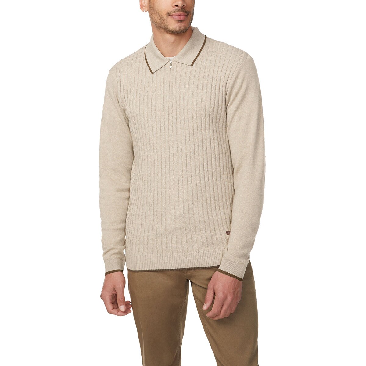 Buffalo David Bitton Suéter tipo polo para Caballero Café Chica Buffalo David Bitton Suéter tipo polo para Caballero Café Chica