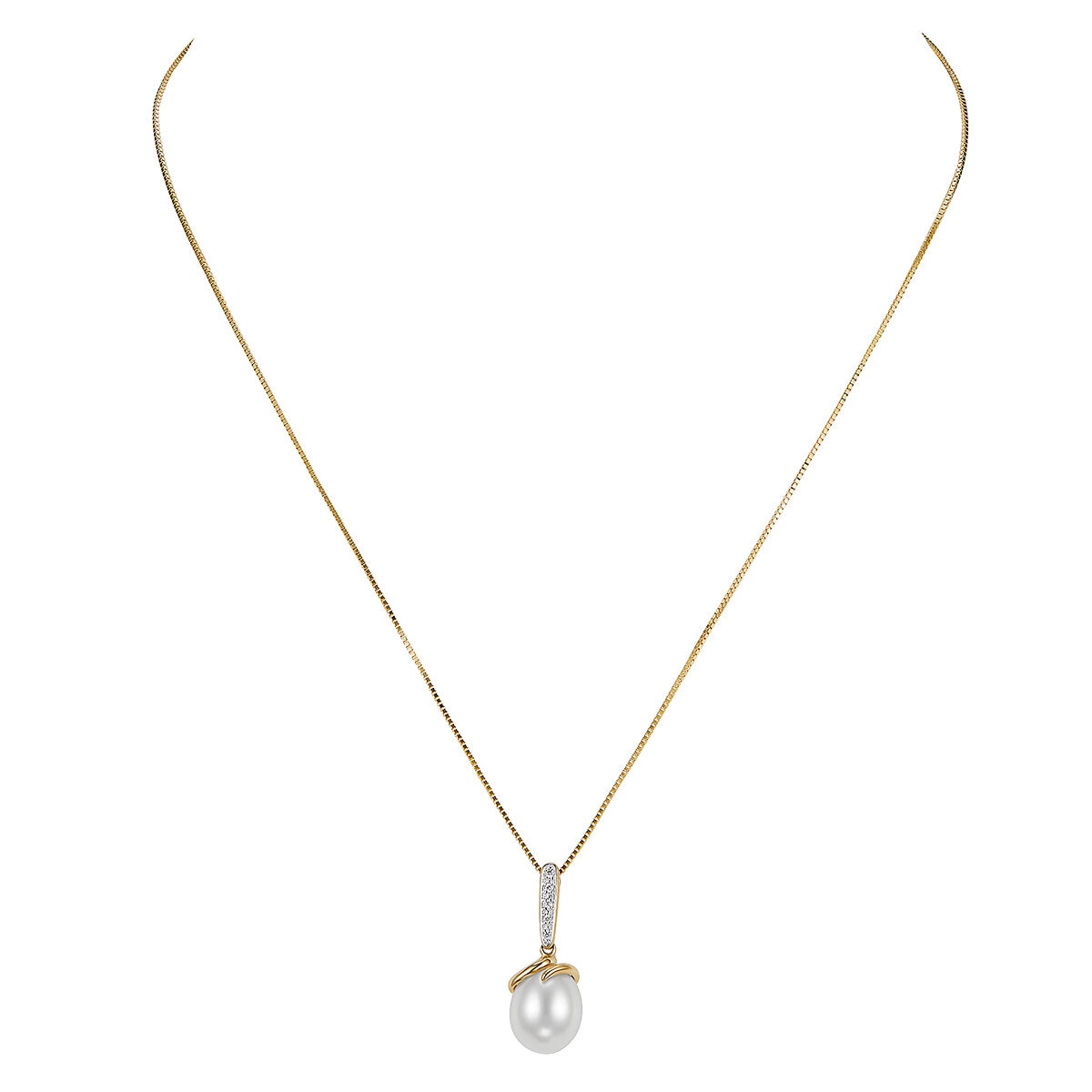 Dije de Perla Cultivada, 9-10mm, Con Diamantes .04ctw, Oro Dos Tonos de 14K