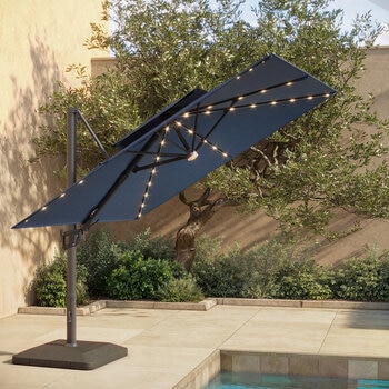 Seasons Sentry, Sombrilla Cuadrada de Aluminio de 3.05m con Luz Led, Azul