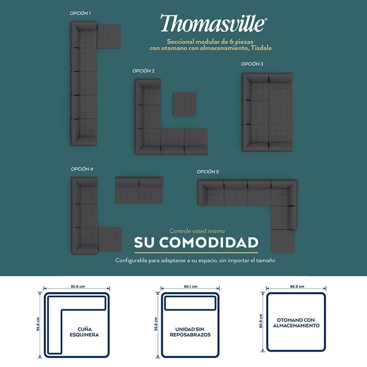 Thomasville, Sofá Modular de Tela 6 Piezas