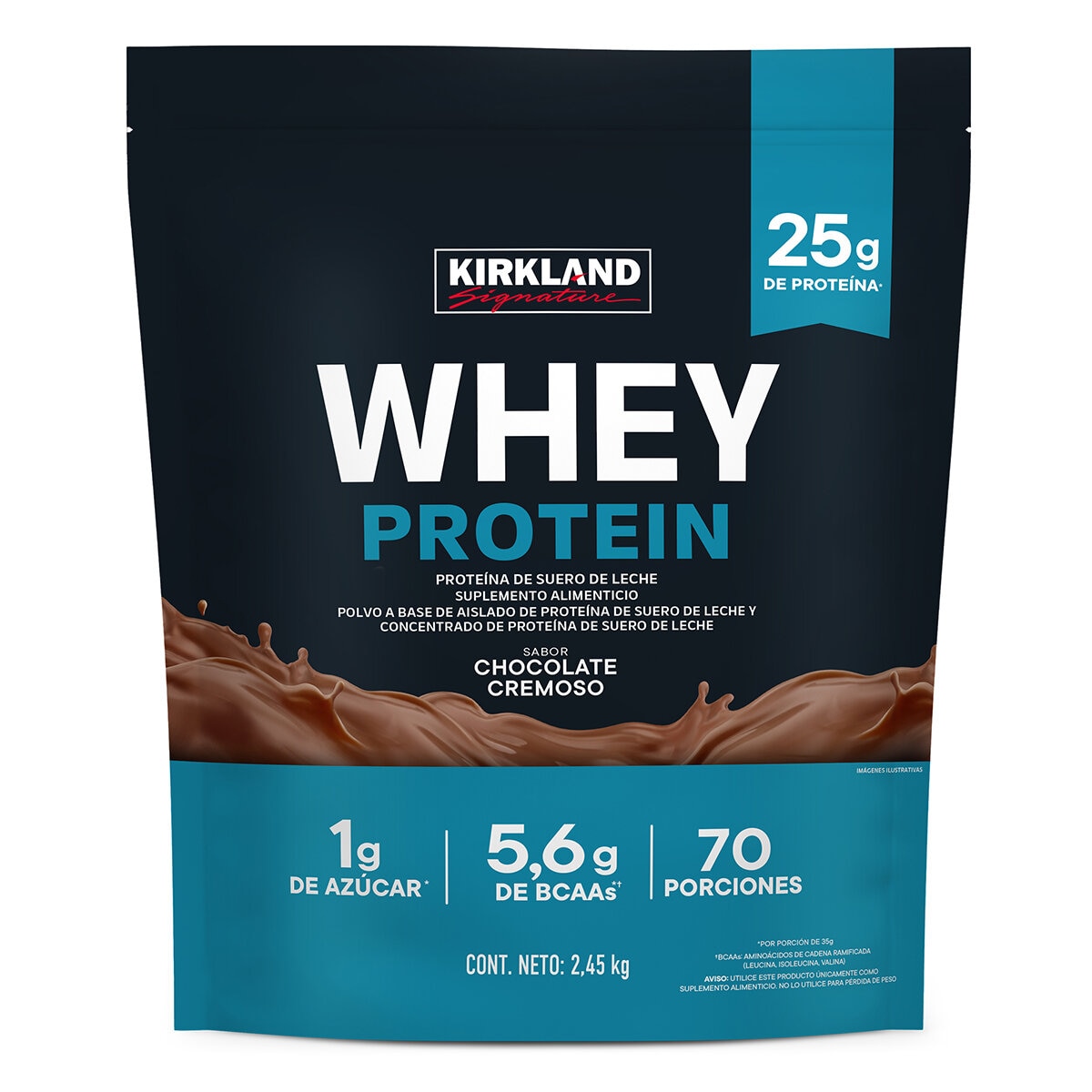 Kirkland Signature Whey Proteína de Suero de Leche en Polvo, Sabor Chocolate 2,45kg