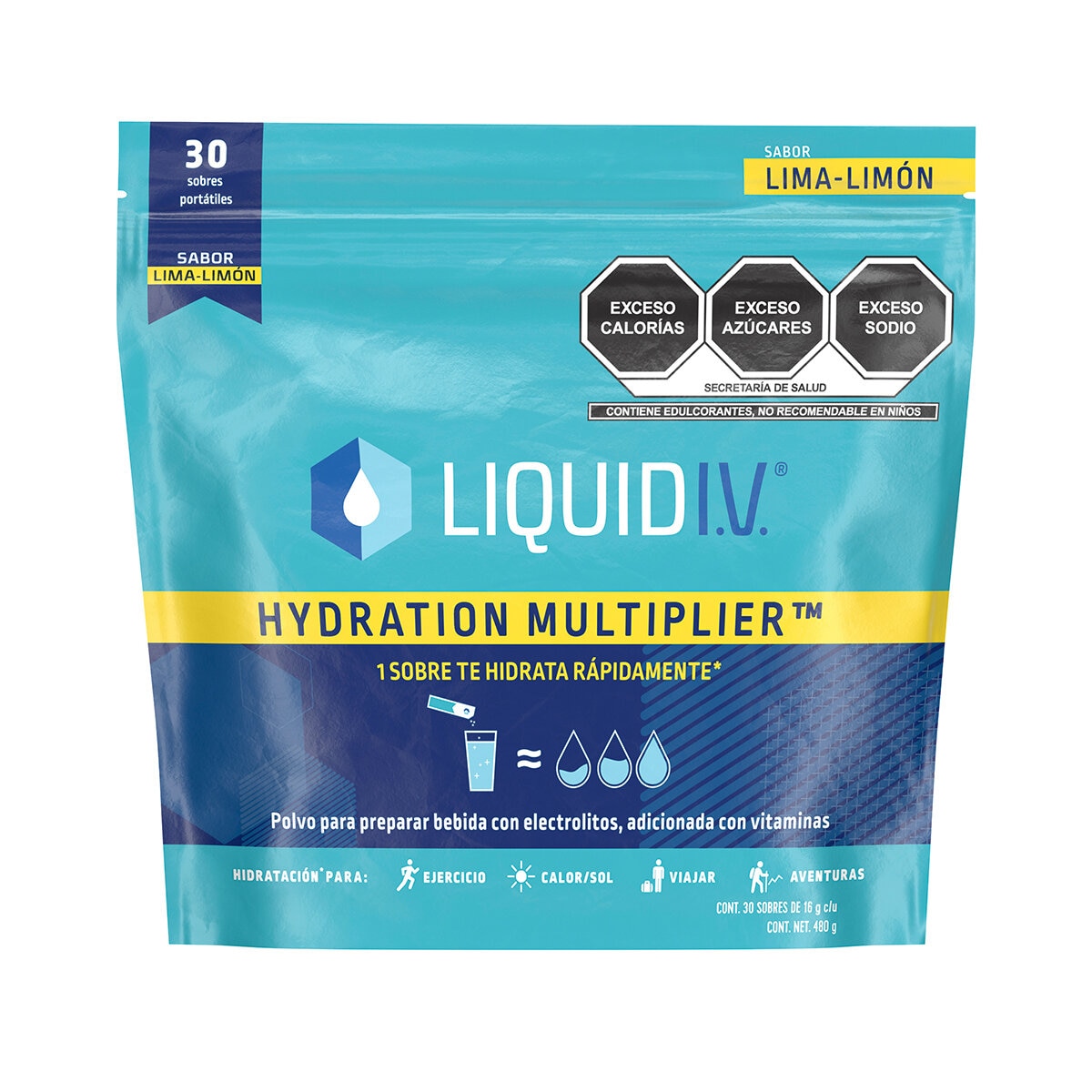 Liquid I.V. Electrolitos en Polvo sabor Lima-Limón 30 pzas de 16 gr
