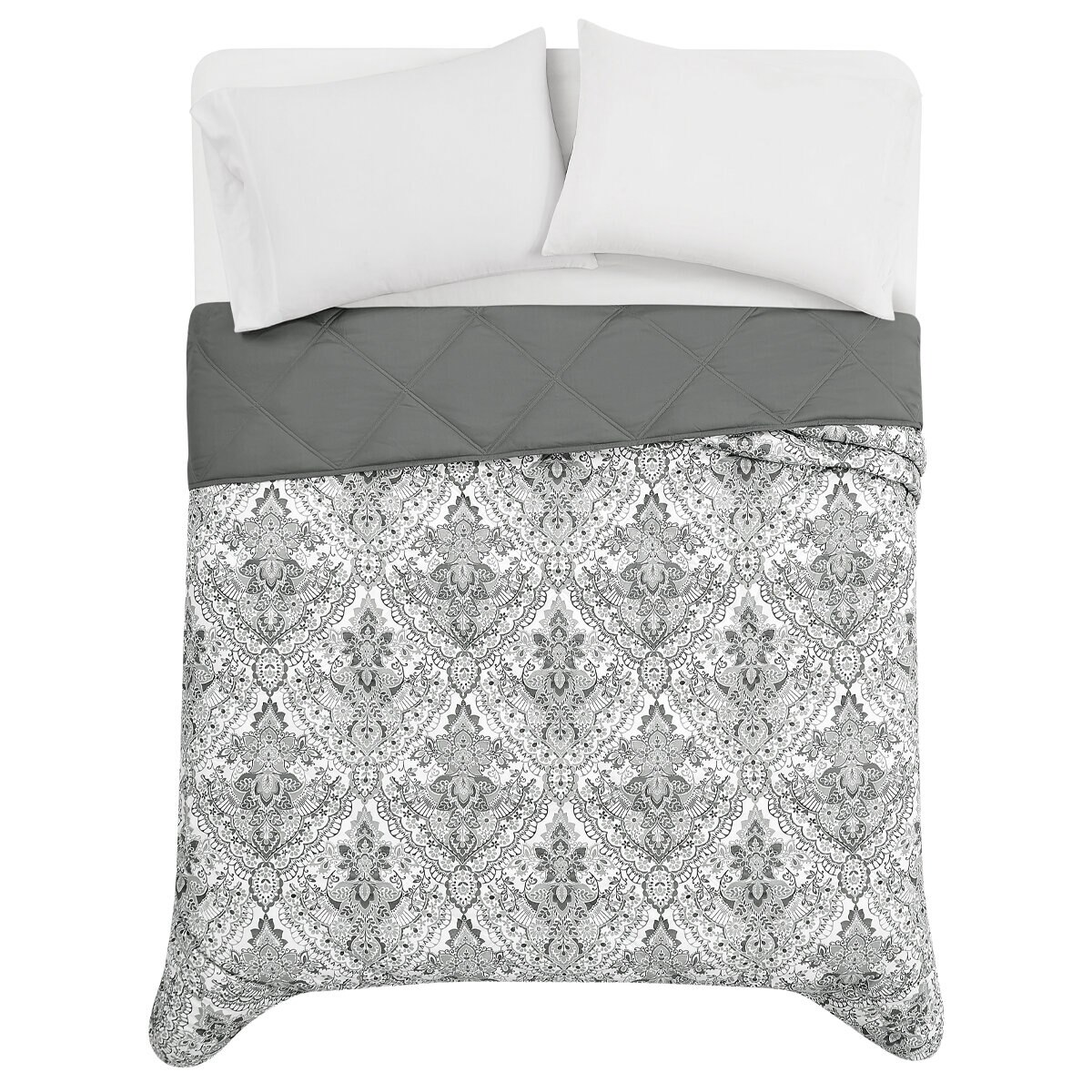 Seasons Collection Colcha Con Relleno Alternativo Tamaño Queen DAMASK GREY