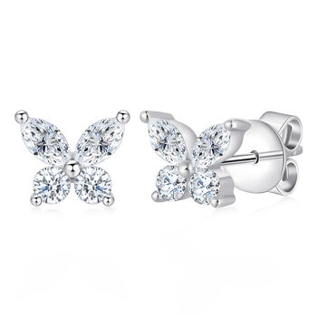Aretes de Diamantes 0.58ctw, Forma Mariposa, Oro Blanco 14K