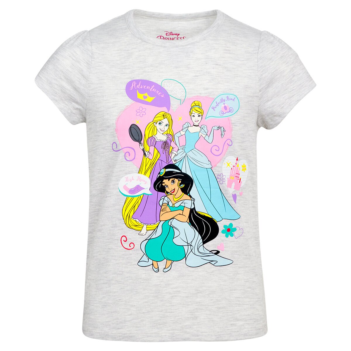 Marvel / Universal / Disney Paquete de 4 Camisetas de Personajes para Niño o Niña Niña - Princesas: 1-Blanco / 1-Morado / 1-Rosa / 1-Grís