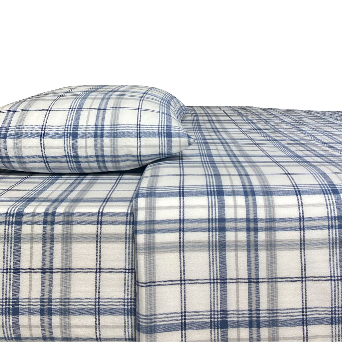 Flannel From Portugal, Juego de Sábanas de Franela, Tamaño Individual 3 piezas, Light Blue Plaid