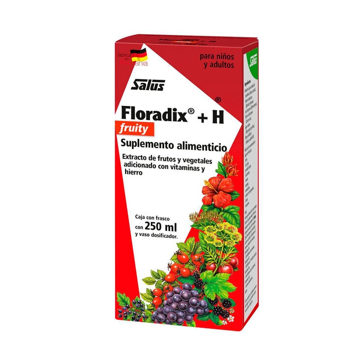 Salus Floradix + H. Fruity Extracto de Frutos y Vegetales Adicionado con Vitaminas y Hierro Frasco de 250 mL