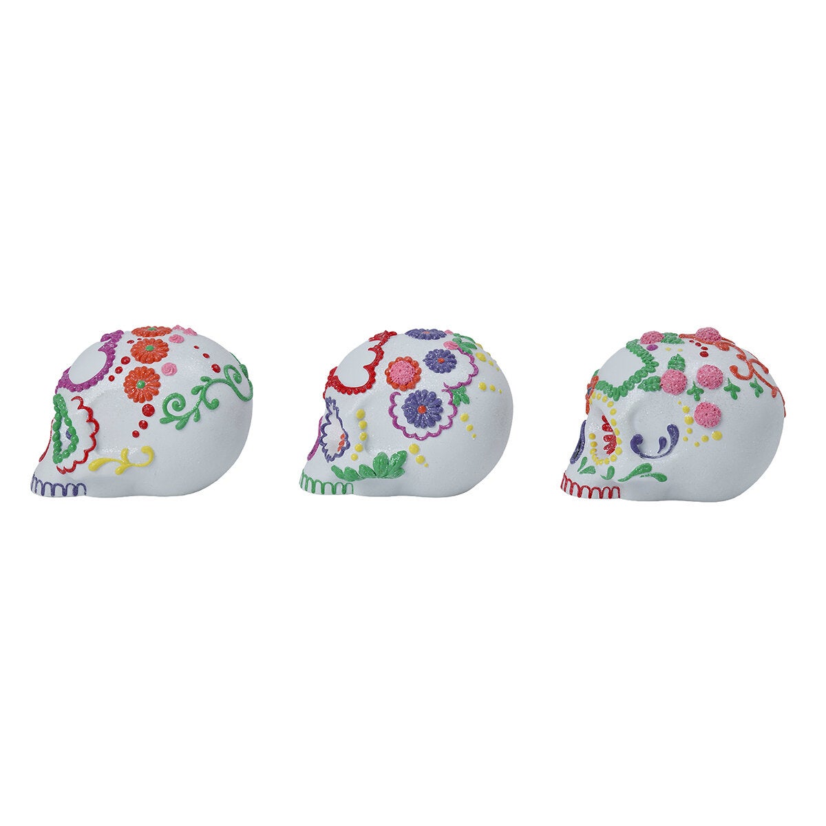 Figuras de Calaveritas de Azúcar con Luces LED, Juego de 3 Pzas. Figuras de Calaveritas de Azúcar con Luces LED, Juego de 3 Pzas.