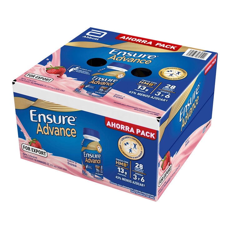 Ensure Advance Suplemento Alimenticio Sabor Fresa 16 pzas de 237 ml