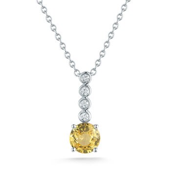 0.10ctw, Collar de Zafiro Amarillo y Diamantes, Oro Blanco de 18kt