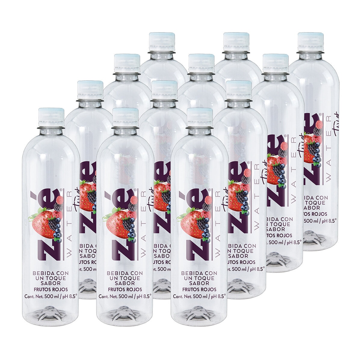 Zoé Water Agua Alcalina Sabor Frutos Rojos 12 pzs de 500 ml
